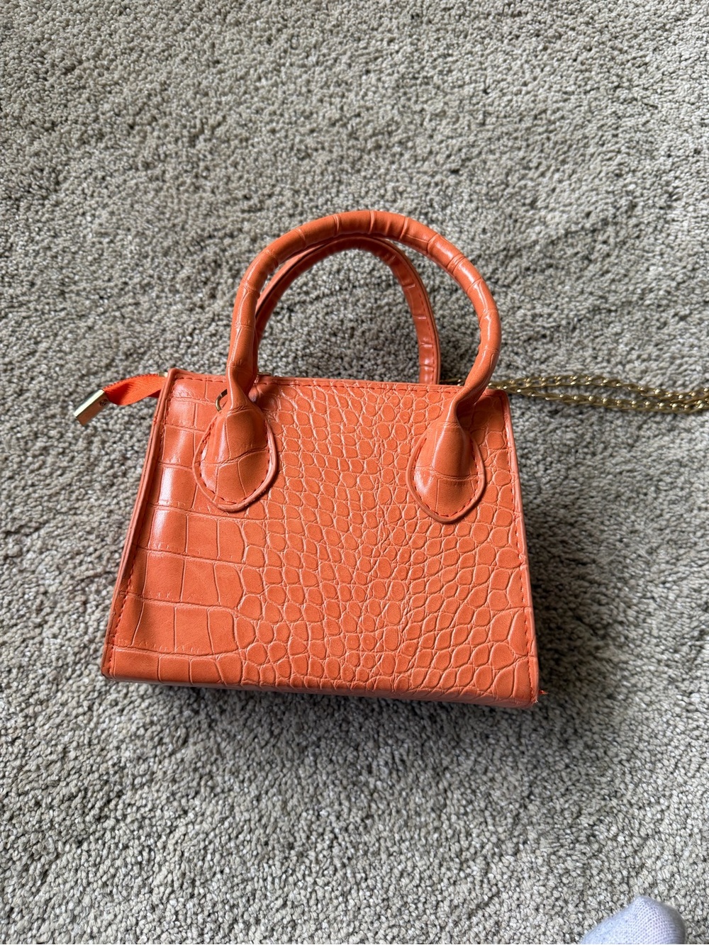 Orange Croc-Embossed Top-Handle Bag